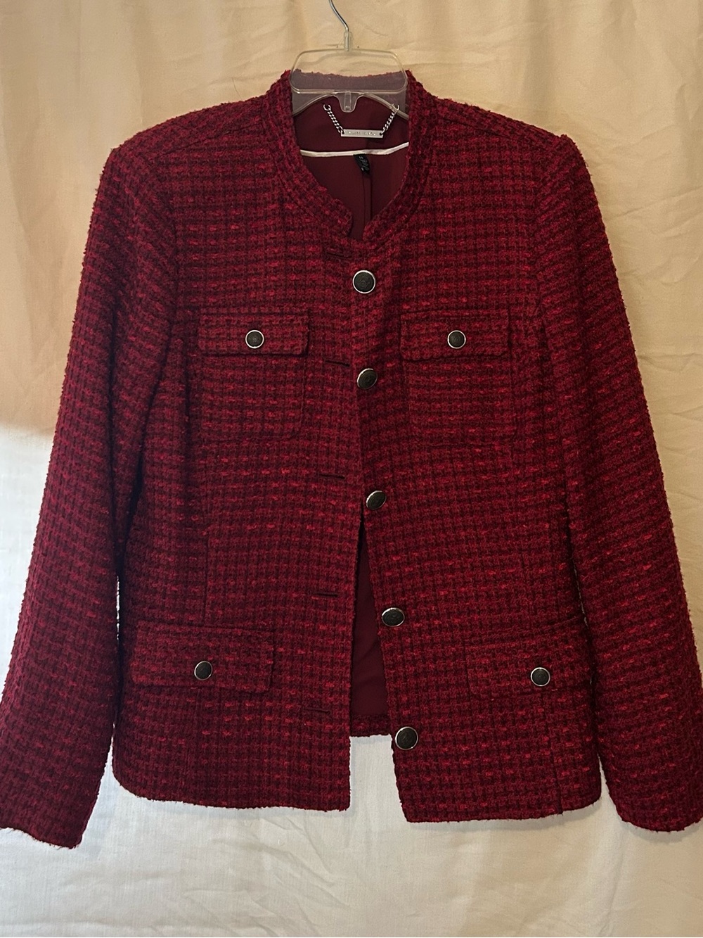 WHBM Women’s Red Tweed Belted Jacket - Picture 9 of 17